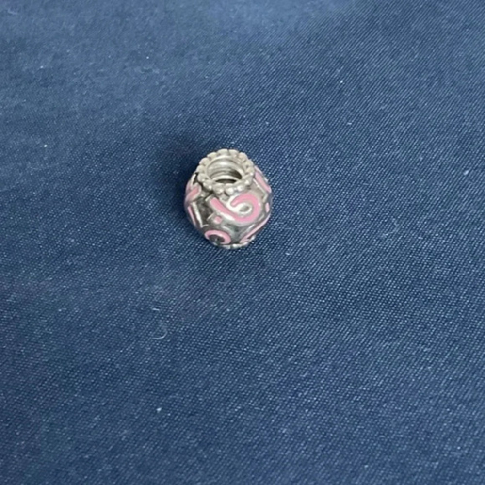 S925 Pandora Breast Cancer Ribbon Threaded Bead